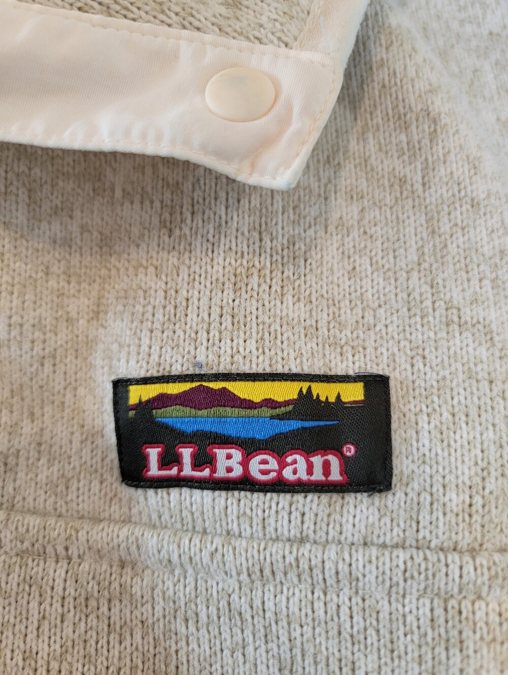 L.L. Bean Women’s Sweater Ivory Zip-Neck Fleece Pullover Large Regular - Picture 3 of 6